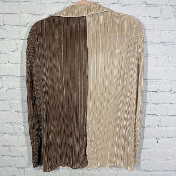 Fashion Nova Two Tone Pleated Set Neutral Chic Wide Leg Matching Set Outfit - Picture 4 of 16